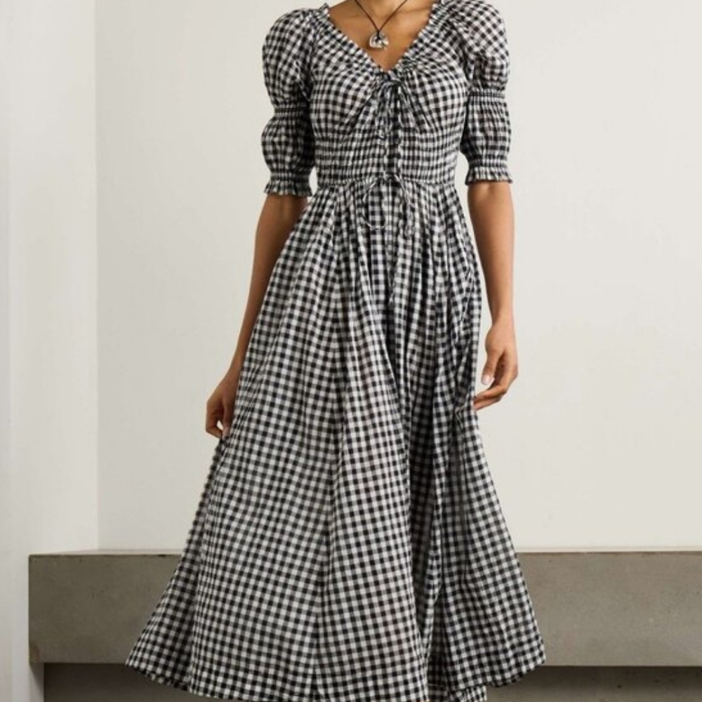 NWT Doen Ischia Noir Gingham Dress Size Small